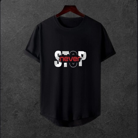  Unisex Oversize Modern Boy Pamuklu Etek Oval Siyah Baskili T-shirt